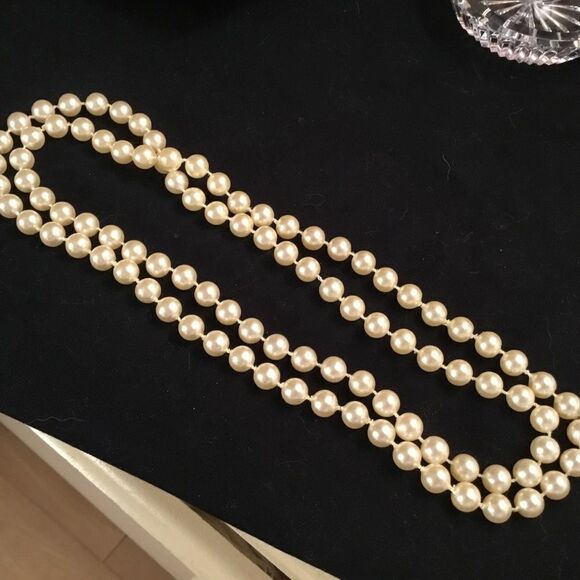 White Faux Pearl Strand 36” Necklace - Picture 2 of 3